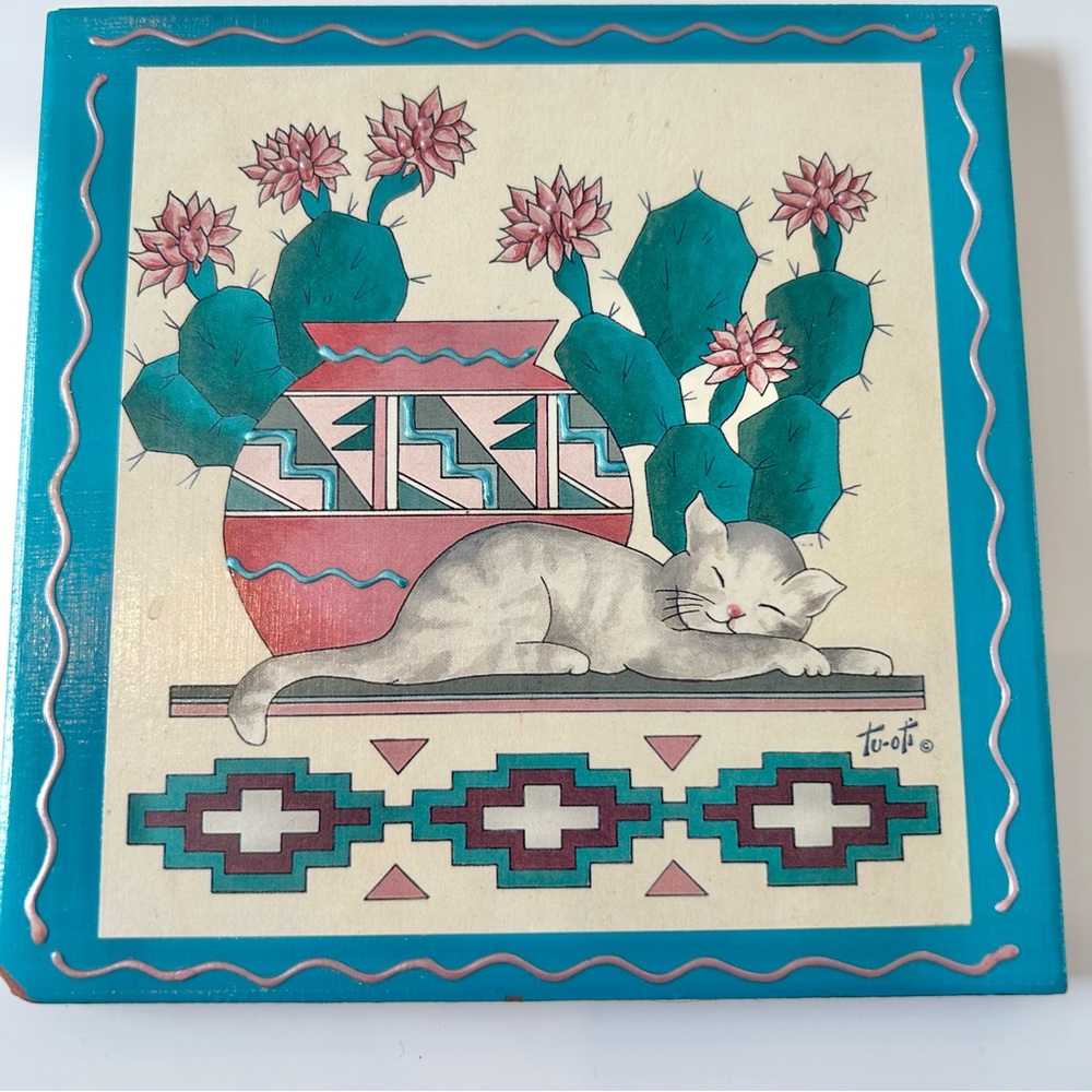 Vintage Decorative Cat Tile By Gale Tuoti Arizona Southwest Style Kitty Feline